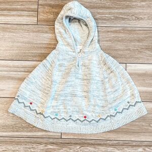 Angel Dear Gray Knit Pom Pom Poncho, Size 3
